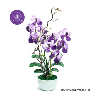 Handitop แจกันดอกไม้ประดิษฐ์ กล้วยไม้แวนด้า Vanda1 สีม่วง ในแจกันเซรามิค จากโรงงานผู้ผลิตโดยตรง พรีเมี่ยมเกรด