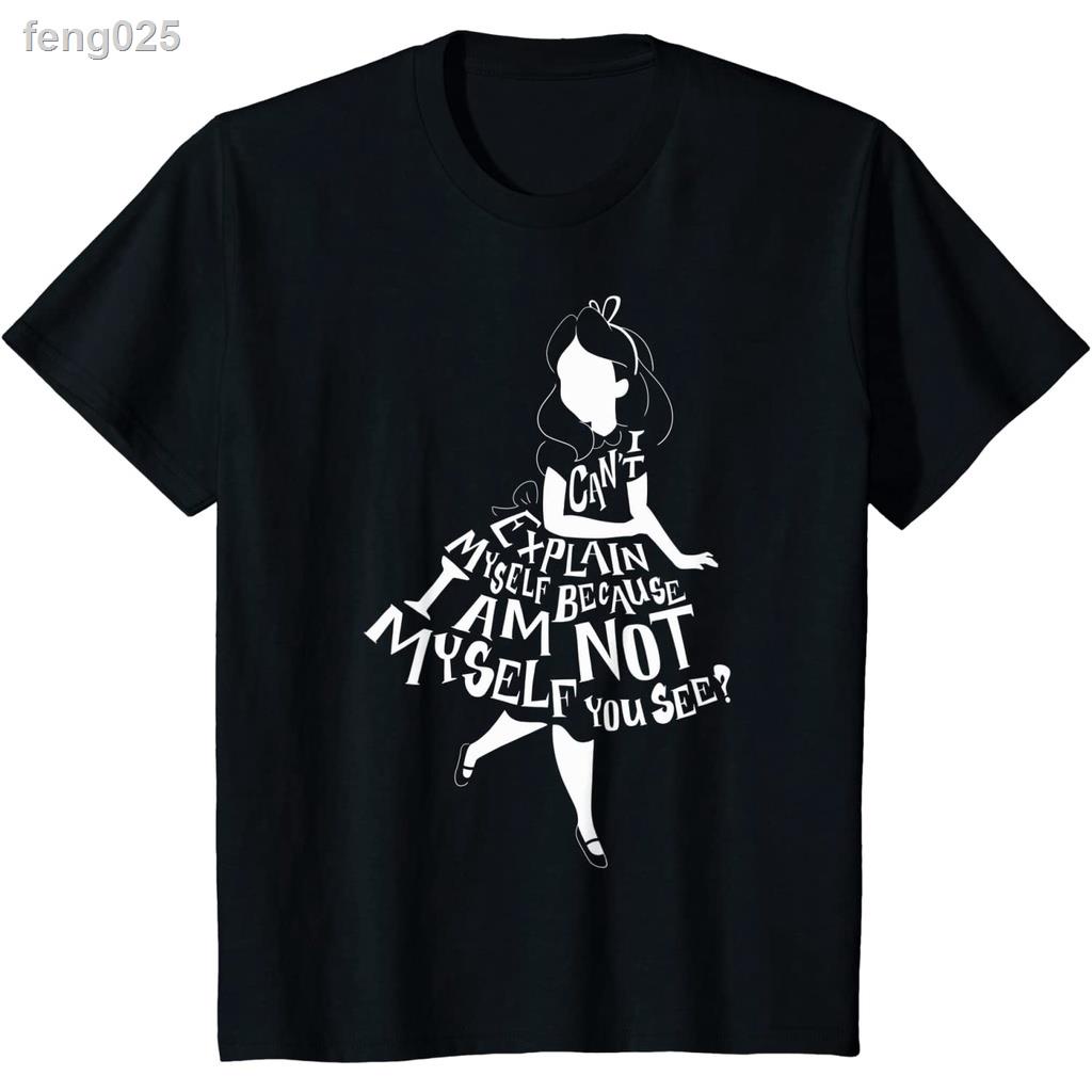 ▲✁CX Disney Alice In Wonderland I Can t Explain Myself Text Fill เสื้อยืดเสื้อยืดขนาดใหญ่สำหรับผู้ชา