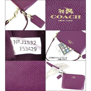 ของแท้ Coach F53429 CORNER ZIP WRISTLET IN CROSSGRAIN LEATHER LIGHT GOLD/ Plum