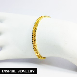 INSPIRE JEWELRYสร้อยข้อมือลายเลตแบนก้างปลาเล็ก แบบร้านทอง  หน้า 0.5cm.ยาว17cm. ชุบทอง พร้อมถุงกำมะหยี่