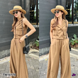 TW14179 New Arrival !!!! Blazer Crop Set Set เสื้อเบลเซอร์แขนกุดครอป แต่งกระเป๋าหลอกและกระดุมใหญ่ 4 เม็ด