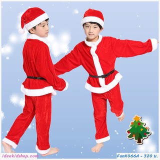 ชุดเสื้อกางเกง Xmas + หมวก + เข็มขัด ซานต้า สีแดง