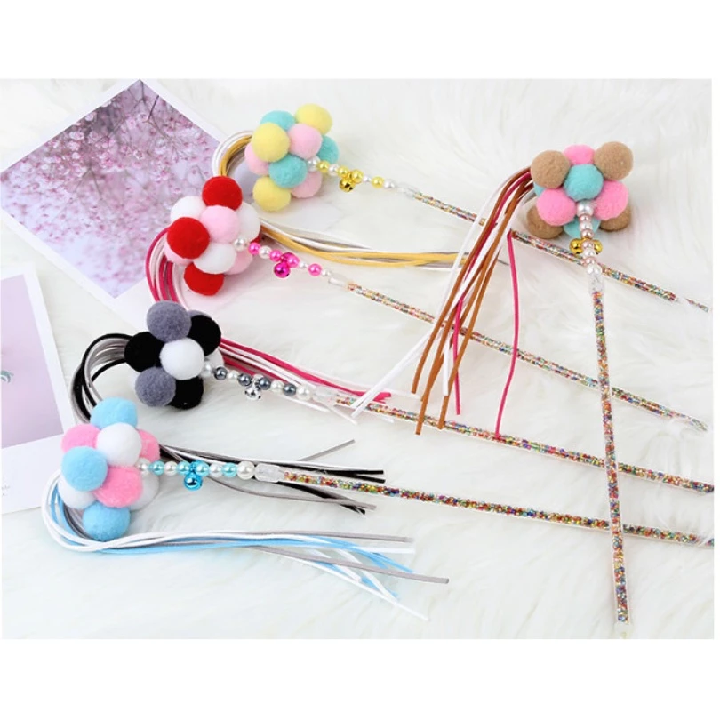 PP-120 ของเล่นไม้ล่อแมว พร้อมปอมปอมและกระดิ่ง สำหรับแมว สุนัข หมา แท่งไม้กระดิ่งสุดสนุก ⭐️พร้อมส่ง⭐️