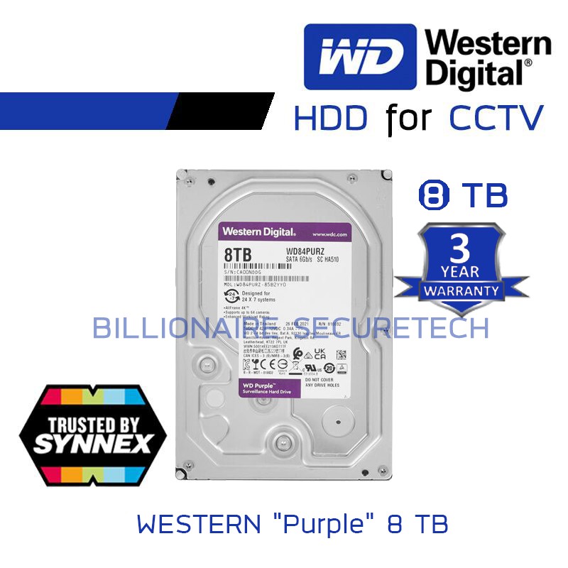 WD Purple 8TB Harddisk for CCTV - WD85PURZ ( สีม่วง )