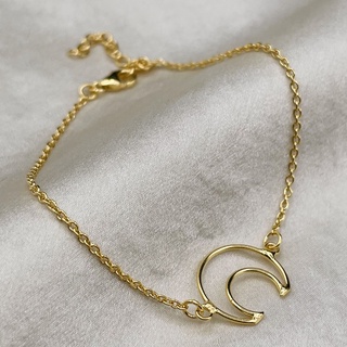 Crescent Moon Bracelet, 18K Gold Plated Sterling Silver Bracelet B0025 | เงินแท้ 925 ชุบทองเเท้ 18 กะรัต