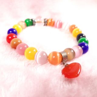 กำไลหินเรดฮร์าทสโตนLucky cat eye stone with red heart stone bracelet