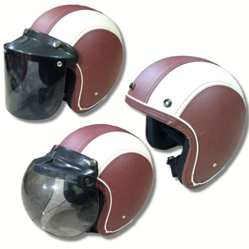 MERAH หมวกกันน็อค Maroon Cream Bogo ผู้ใหญ่พร้อมกระจกแบนนูนสําหรับผู้ชายและผู้หญิง มาตรฐาน SNI || หม