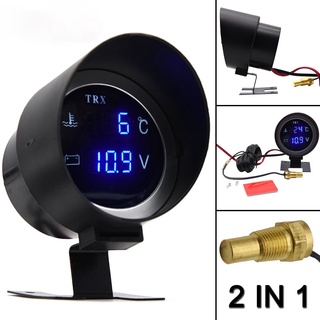 2 in 1 โวลต์มิเตอร์ เซนเซอร์วัดอุณหภูมิน้ํา หน้าจอ LCD ดิจิทัล ทรงกลม 12V 24V สําหรับรถยนต์ รถบรรทุก