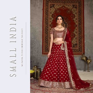 {**ส่งฟรี**} SMALL INDIA 💖✨ Elegant Net Embroidery ชุดเซ็ทเสื้อกระโปรง 💖✨ Party Wear Lehenga Choli Set