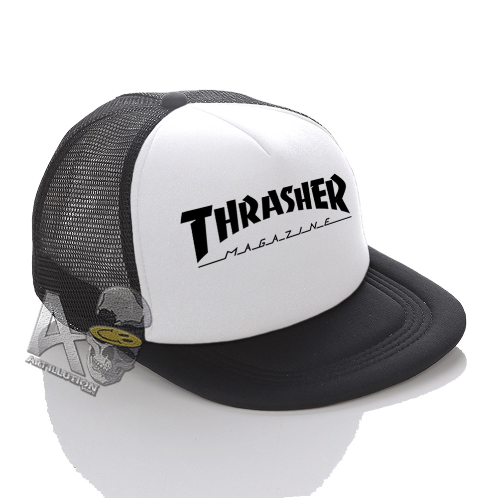 หมวก Distro Net Snapback / หมวก Trucker Snapback - หมวกโลโก้นิตยสาร Thrasher ล่าสุด PREMIUM QUALITY 
