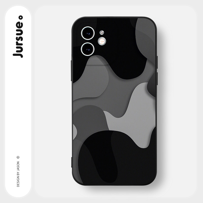 JURSUE เคสไอโฟน เคสสีดำแปลกๆขอบเหลี่ยมกันกระแทกซิลิโคนนุ่ม เคสโทรศัพท์ Compatible for iPhone 16 15 14 13 12 11 Pro Max SE 2020 X XR XS 8 7 Plus พลัส Y2334