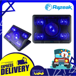 แท่นระบายความร้อน Razeak RF-02 Notebook Cooling Pad มี 5 ใบพัด มีไฟ LED สีฟ้า รับประกัน 6 เดือน