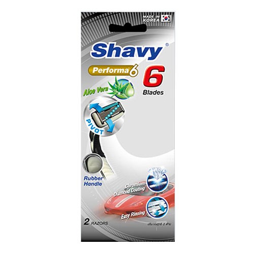 Shavy Performa6 / เชฟวี่ มีดโกน 6 ใบมีด 2ด้าม/ห่อ