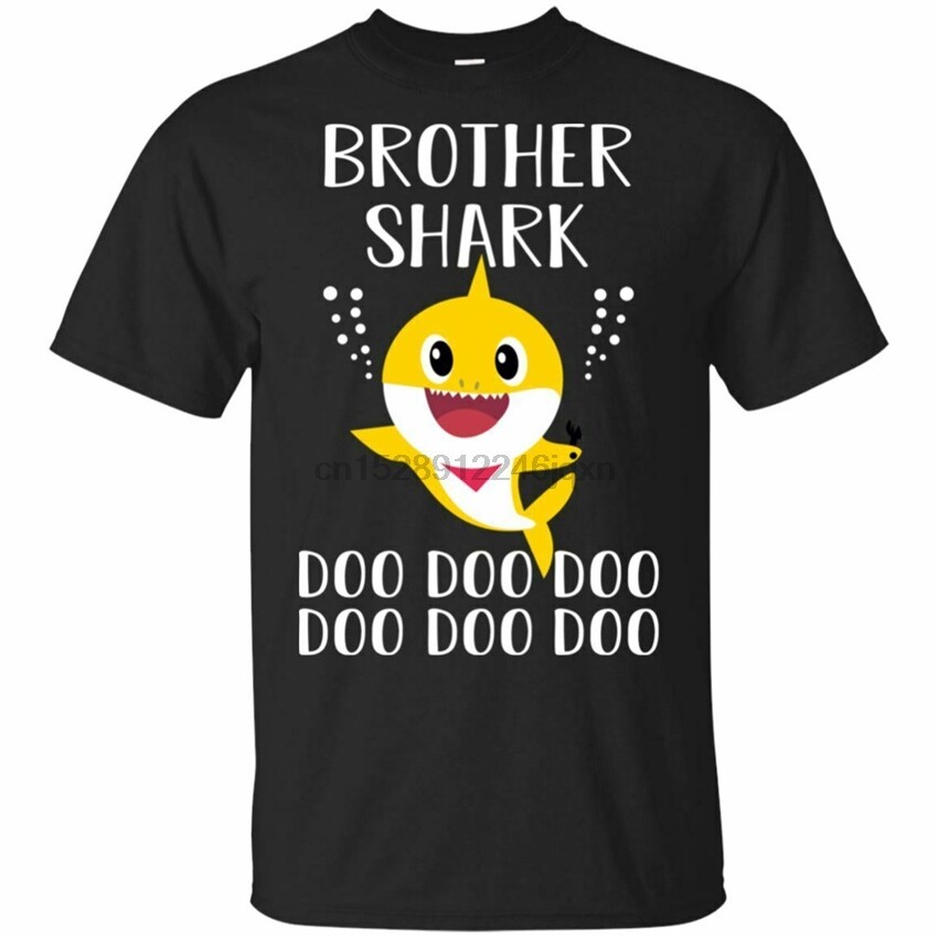 เสื้อยืดผู้ชาย Brother Shark Doo Doo Daddy Fathers Day สีดํารอบคอ 2022 คุณภาพสูงยี่ห้อ Casual O-n