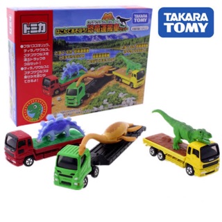 แท้ 100% จากญี่ปุ่น โมเดล ไดโนเสาร์ Takara Tomy Tomica Dinosaur Figure Lorry Truck Trailer Set 3 Pcs Toy Car Diecast