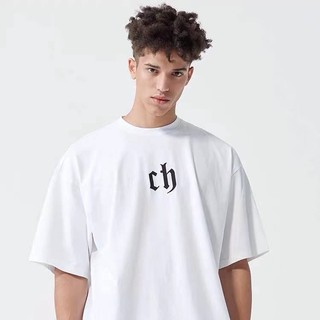 เสื้อยืดโอเวอร์ไซส์☾✶CHINISM CH แฟชั่นแบรนด์ high street hip-hop แขนสั้นเสื้อยืดผู้ชายแบรนด์แฟชั่นหลวมสีบริสุทธิ์ครึ่งแข