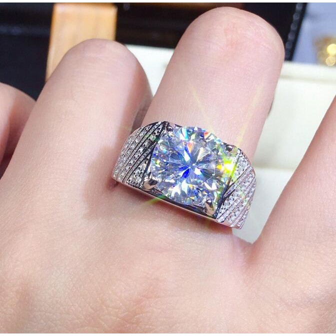 Moissanite 5 กะรัต Full Diamond Hearts & Arrows PT950 Moissanite เปิดแหวนสําหรับผู้ชายและผู้หญิง
