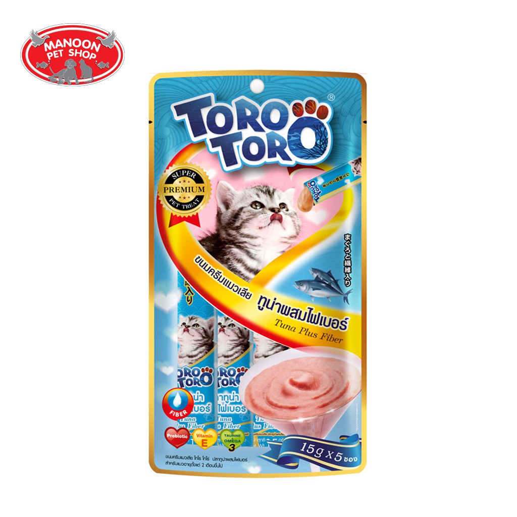 สินค้ารวมส่งฟรี⚡ [MANOON] Toro Toro ขนมแมวเลีย ปลาทูน่าผสมไฟเบอร์ 15 กรัม (5 ซอง) ❤️ 🚛COD.เก็บเงินปลายทาง