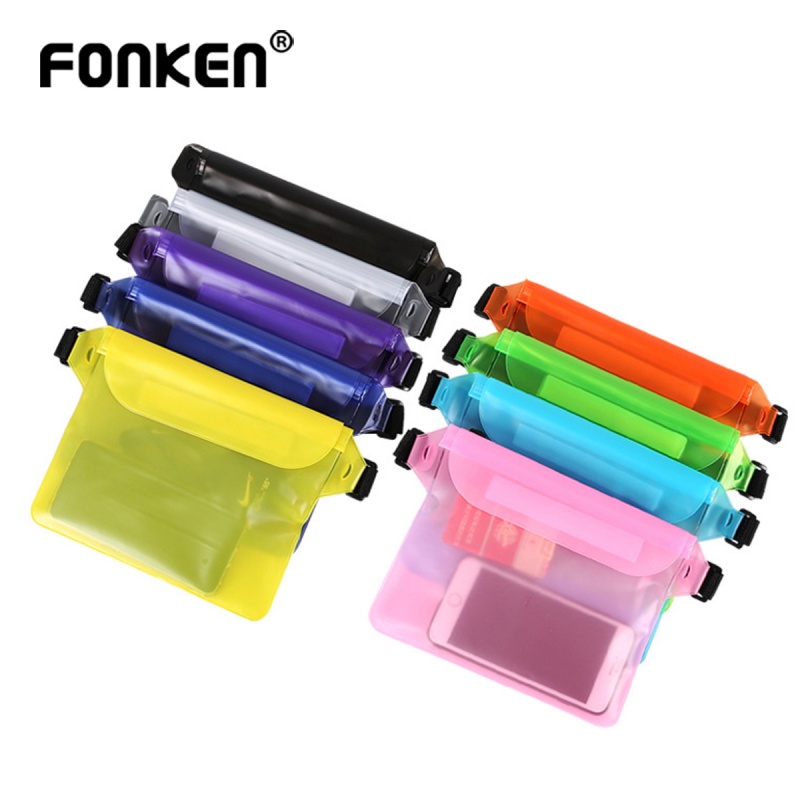 Fonken กระเป๋าคาดเอว Pvc สามชั้นกันน้ําสําหรับใส่โทรศัพท์มือถือเดินชายหาด