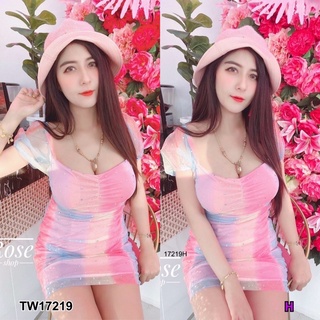 🎀💗เดรสเที่ยว Minidress เดรสสั้น ผ้าตาข่ายแขนตุ๊กตา สีเรนโบว์น่าร๊ากกกก  ผ้าสวย