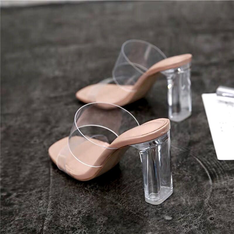 34-41 รองเท้าแตะส้นสูงผู้หญิงแบบใส[มีส้นสูง 3.5/7/9cm]แฟชั่นคริสตัลส้นหนารองเท้าแตะเซ็กซี่และรองเท้าแตะผู้หญิง