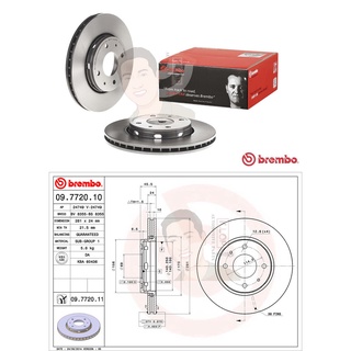 09 7720 11 จานเบรค ล้อ F (ยี่ห้อ BREMBO) รุ่น UV VOLVO S40 V40 ปี1995-2004