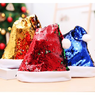 หมวกคริสมาส ตกแต่งเลื่อมสีแดง ซานตาครอส ซานต้า แซนตี้ Christmas Santa Clause Santy Sequin Hat