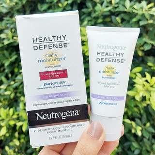 นูโทรจีนา ครีมกันแดด ผิวหน้า Healthy Defense® Daily Moisturizer with Sunscreen SPF 50, Sensitive Skin 50 mL - Neutrogena