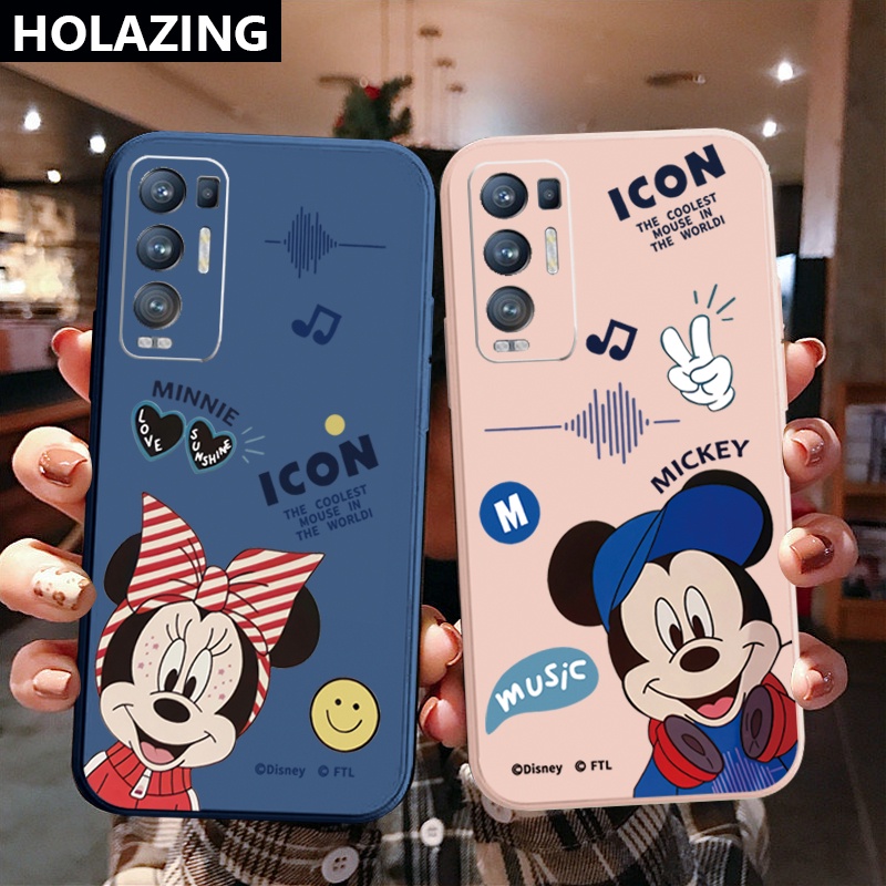 เคสโทรศัพท์มือถือ ขอบสี่เหลี่ยม ลายมิกกี้ มินนี่ยิ้ม สําหรับ OPPO Reno6 Z 5G Reno 5 Pro 4 3 Reno2 Z F A95 5G A76 A96 4G