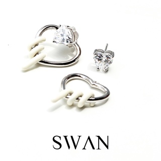 SWAN - Enamel Heart Earring ต่างหูหัวใจสีสันสดใสเงินแท้ ชุบสี enamel ใส่แล้วไม่แพ้ ฝังเพชร์คิวบิคเซอร์โคเนีย