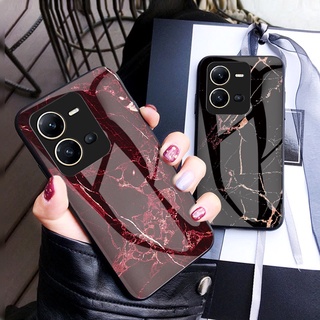 เคสโทรศัพท์มือถือกระจกนิรภัย แบบแข็ง กันกระแทก ลายหินอ่อน แวววาว หรูหรา สําหรับ Vivo V25 V25e V23 V23e V21 V20 se V20 Pro 5G