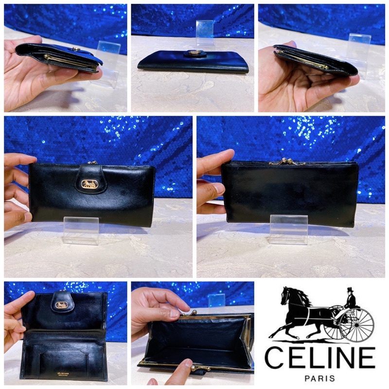 👝: CELINE Black Leather Long Wallet Vintage แท้💯%