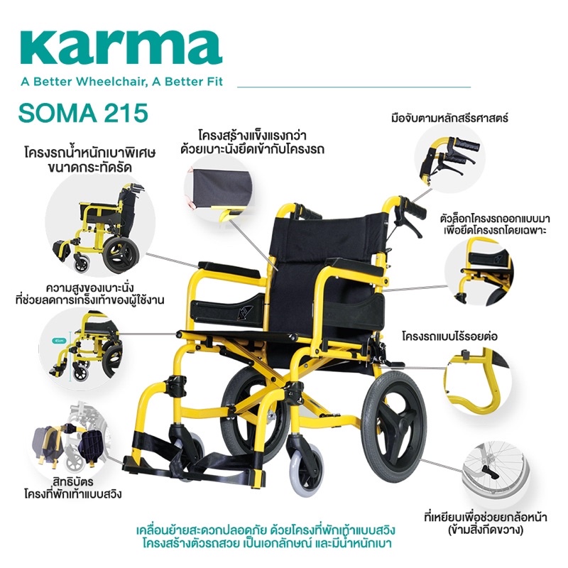 SOMA 215 (WheelChair SOMA 215 (SM-250.5) ) พกพาสะดวก เล็กกระทัดรัด สีสันสวยงาม น้ำหนักเบา | Shopee Thailand