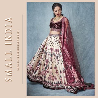 {**ส่งฟรี**} SMALL INDIA 💖✨ Italian Satin Velvet Lace 💖✨ Lehenga Choli