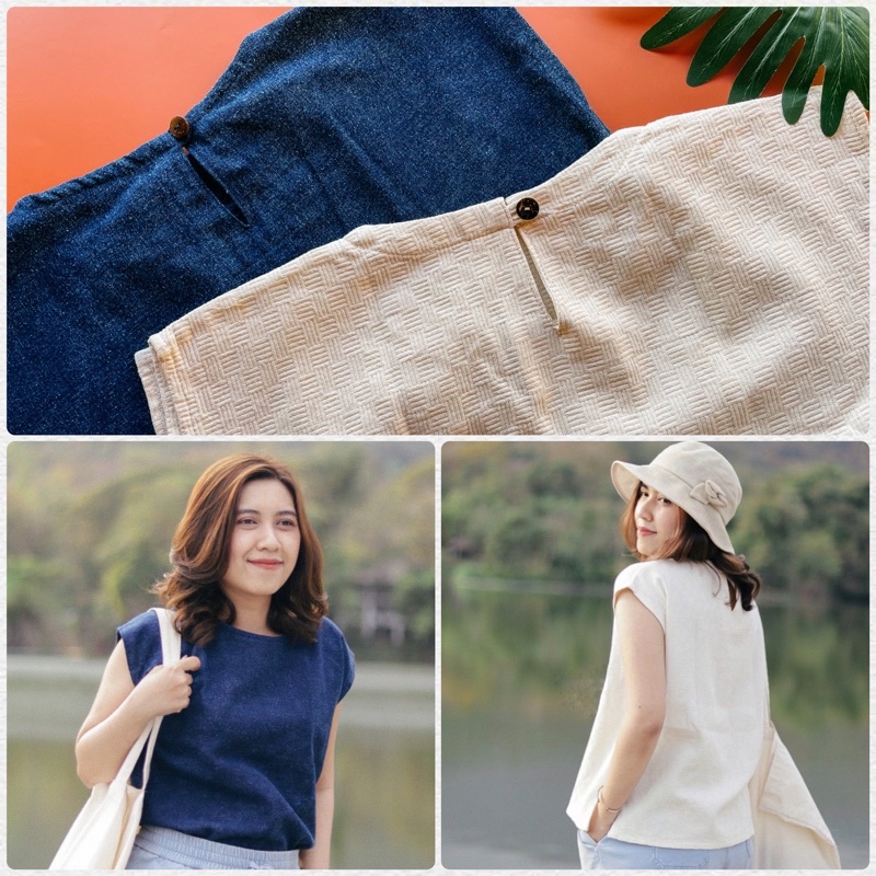 เสื้อแขนล้ำผ้าสโตนลายเกล็ดเต่าใส่วันสบายๆ น่ารัก minimal