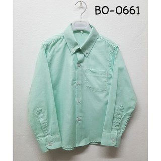 [แถมโบว์หูกระต่าย ฟรี!] เสื้อเชิ้ตเด็กสีเขียวมิ้นท์ แขนยาว ใส่ออกงานได้ BO0661