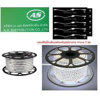 AS ไฟแอลอีดีเส้น SMD 5050 เดย์ไลท์ 220V พร้อมปลั๊กเสียบพร้อมที่อุดปลายท่อ จำนวน 5 ชุด