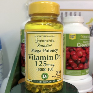 Puritans Pride Vitamin D3 125 mcg (5000 IU) ขนาด 200 เม็ด Exp.06/2024