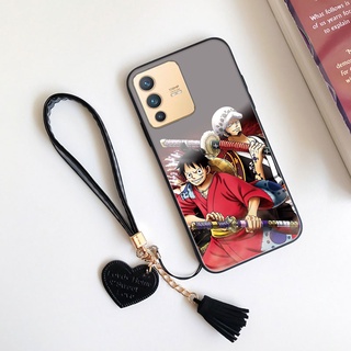 เคสโทรศัพท์มือถือกระจกนิรภัย แบบแข็ง กันกระแทก ลายการ์ตูนลูฟี่ One Piece พร้อมสายคล้อง สําหรับ Vivo Iqoo 9 Pro 8 7 T1 U5 U3 Iqoo Neo 5se 5s 5 3