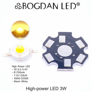 LED High power 3W 3000K แอลอีดีลูกปัดสีวอร์มไวท์ ให้ความสว่างสูง ความร้อนต่ำ อายุการใช้งานยาวนาน สินค้าพร้อมส่งในไทย