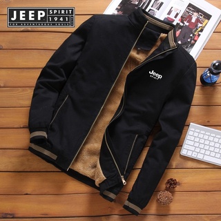 JEEP SPIRIT 1941 ESTD เสื้อแจ็กเก็ตเบสบอลลําลอง ผ้าฟลีซ แบบหนา กันลม ให้ความอบอุ่น สําหรับผู้ชาย