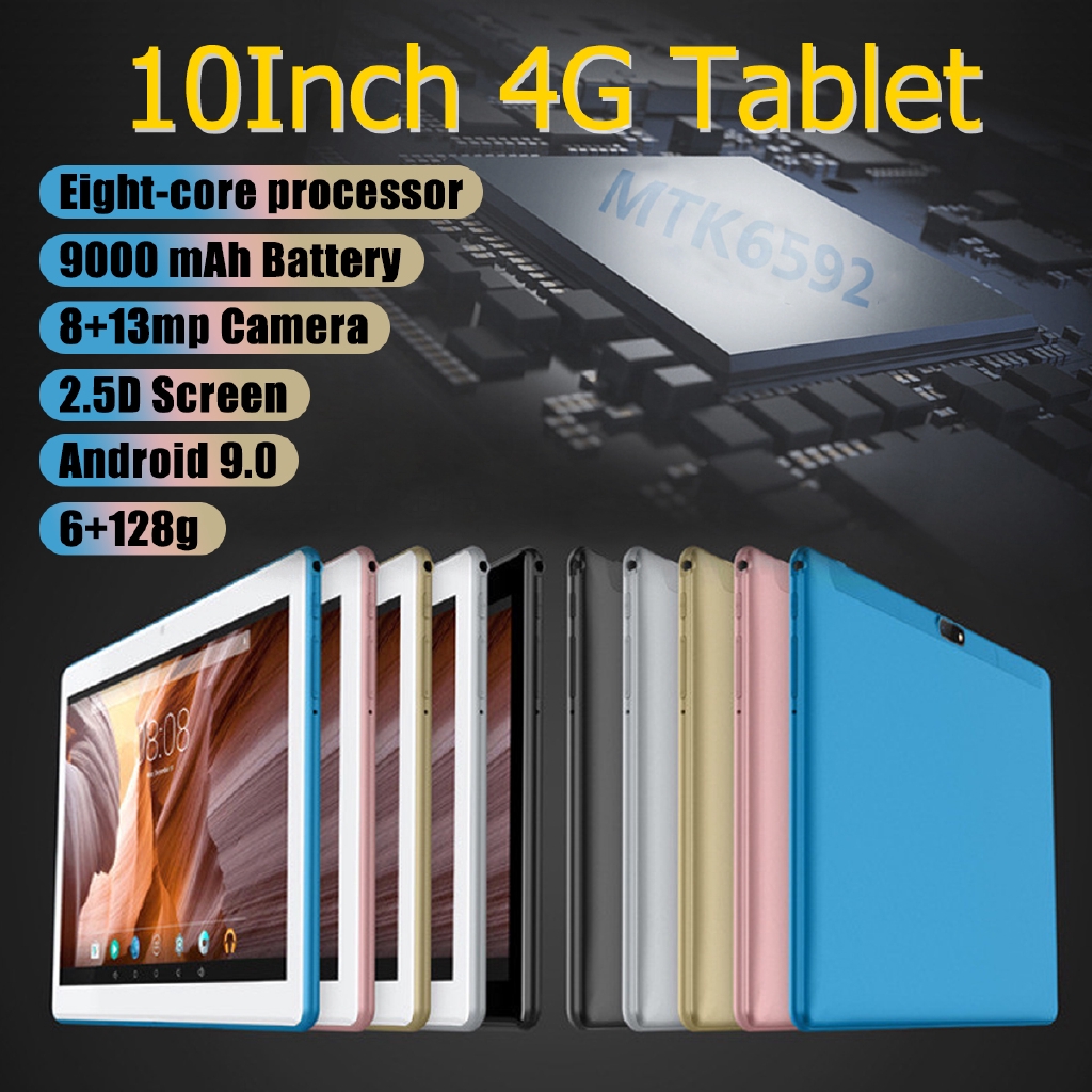 แท็บเล็ต PC 10.1 นิ้ว Android 9.0 6G+128G 2.5D Arc 800W&amp;1300W 2560*1600 FHD IPS หน้าจอ