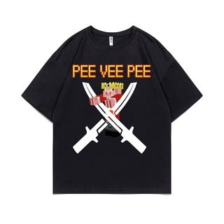 เสื้อยืดครอปใหม่ เสื้อยืดลําลอง ผ้าฝ้าย 100% แขนสั้น คอกลม พิมพ์ลาย Pee Vee Pee Pig God แฟชั่นสําหรับผู้ชาย และผู้หญิงS-