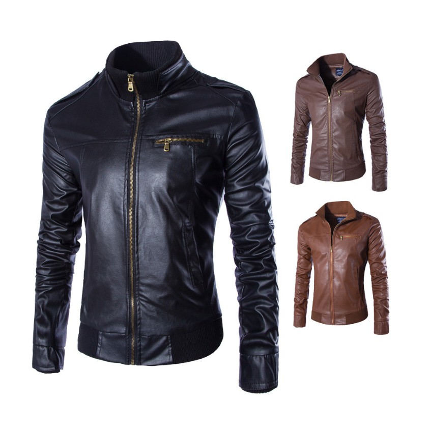พร้อมส่ง เสื้อหนัง PU ผู้ชาย มีหลายสี แจ็คเก็ตหนัง Jacket
