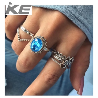 Alloy Diamond Sapphire Letter Heart Crown 6 Piece Ring Set for girls for women low price