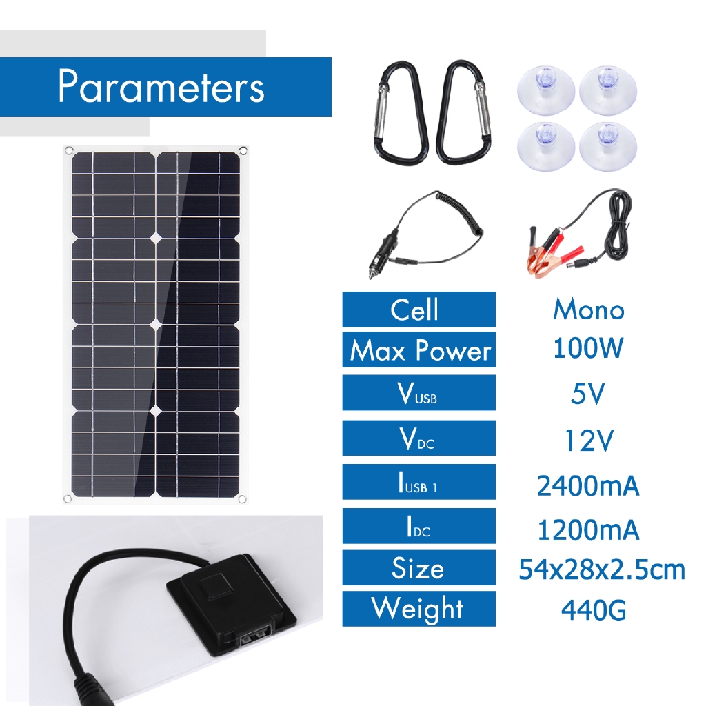 แผงโซลาร์เซลล์ USB 12V/5V DC 100W 18V อุปกรณ์ชาร์จแบตเตอรี่ สำหรับรถยนต์ เรือ