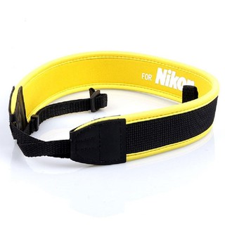 สายคล้องกล้อง For Nikon สีเหลือง/ขาว แบบนิ่ม Neoprene