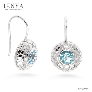 LenYa ต่างหูเงินแท้925 ดีไซน์เรียบเก๋ประดับพลอย สีฟ้า โทแพซ (Blue Topaz) ชุบทองคำขาว