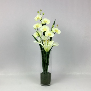 OrientalFineArt ดอกไม้แต่งบ้าน artificial mixed flower จัดในแจกันแก้วทรงกระบอกสูง(GRIXO-6101-N)