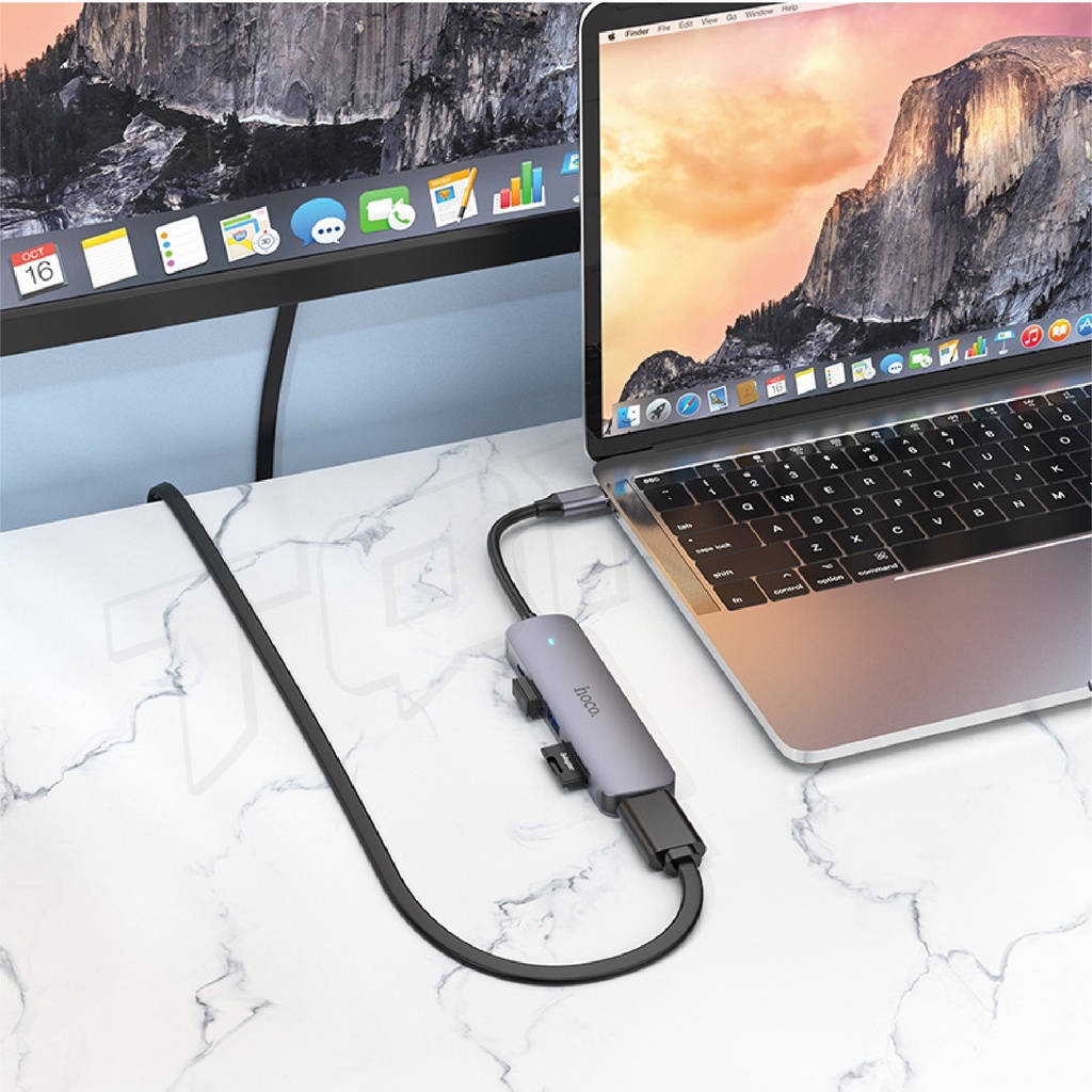 Hoco HB28 Easy display HUB ตัวแปลง Type-C เป็น HDTV+ USB3.0 + USB2.0 + SD + TF + PD อะแดปเตอร์ 6 in 1